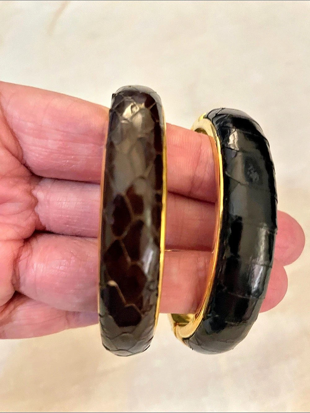 Black & Brown leather Hinged Bracelets from Italy